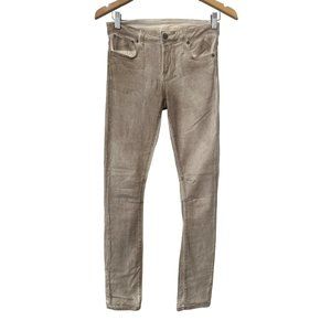 Helmut Lang Skinny Jeans Metallic Womens 27 Cream 5 Pockets Modal Cotton Blend